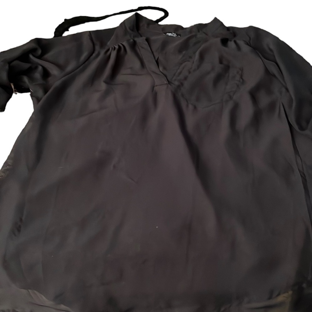 RUE 21 large Black sheer 1/4 button top optional roll tan sleeve